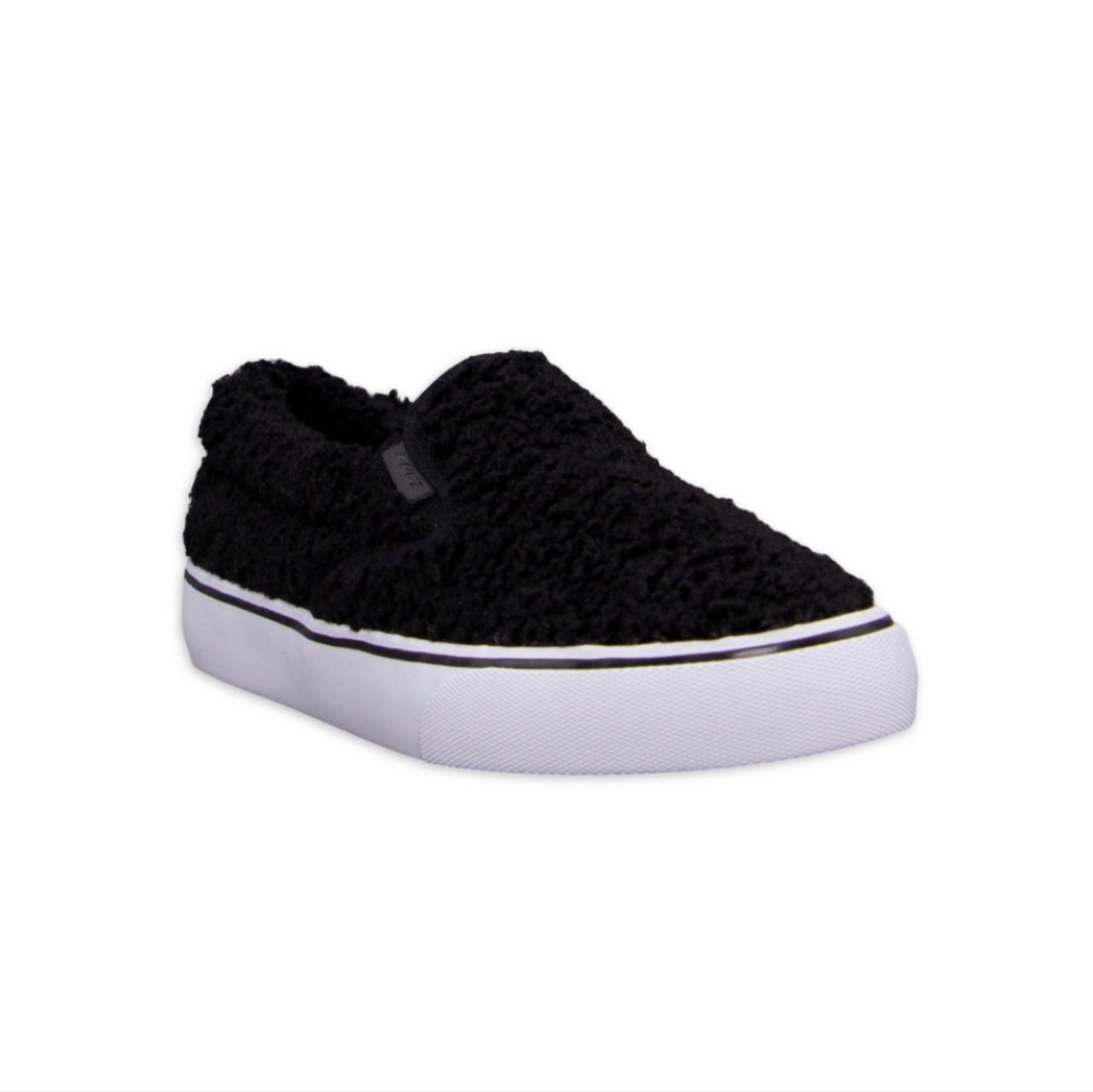 NEW Lugz Women's Sammy Fleece Black White Slip-On Loafers Sneakers